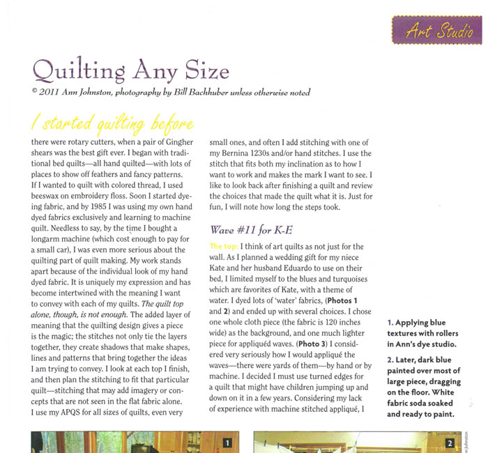 Machine Quilting Unlimited Article